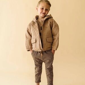 Makemake Organics 100% Organic Cotton Unisex Tan‎ Quilted Hooded Jacket Age 5-6